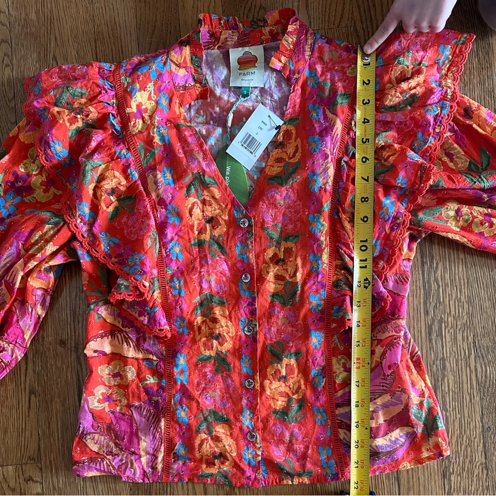 Farm Rio Red Spring Bananas Blouse NWT - Picture 6 of 11